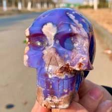404G Natural Blue Cherry Blossom Agate Crystal hand carved Ghost Head