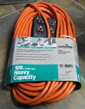 Outdoor Extension Cord 100 FT 12AWG-SJTW-A Heavy Duty 15A 1875W W/4 Junction Box