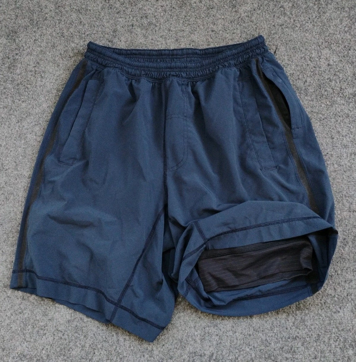 Pantalones Cortos Lululemon Para Hombre Pacer Breaker Forrados de Spandex Absorbente Azul Marino Talla M