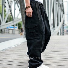 Men Baggy Pants Loose Trouser Hip Hop Pocket Dance Casual Big Size Fashion Cargo