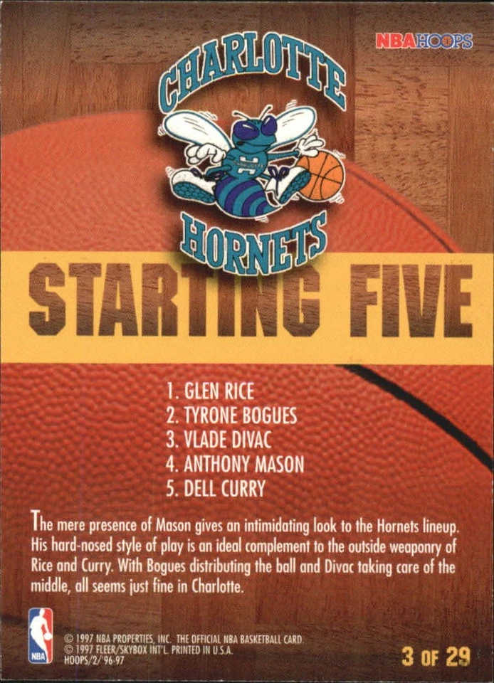 1996-97 Hoops Starting Five #3 Bogues/Curry/Divac/Mason/Rice/Charlotte Hornets - Image 2 of 2