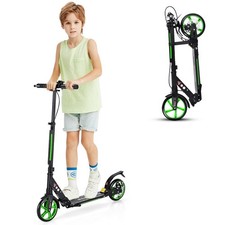 COSTWAY Kick Scooter Folding Scooter with Large 8" PU Wheels-Green
