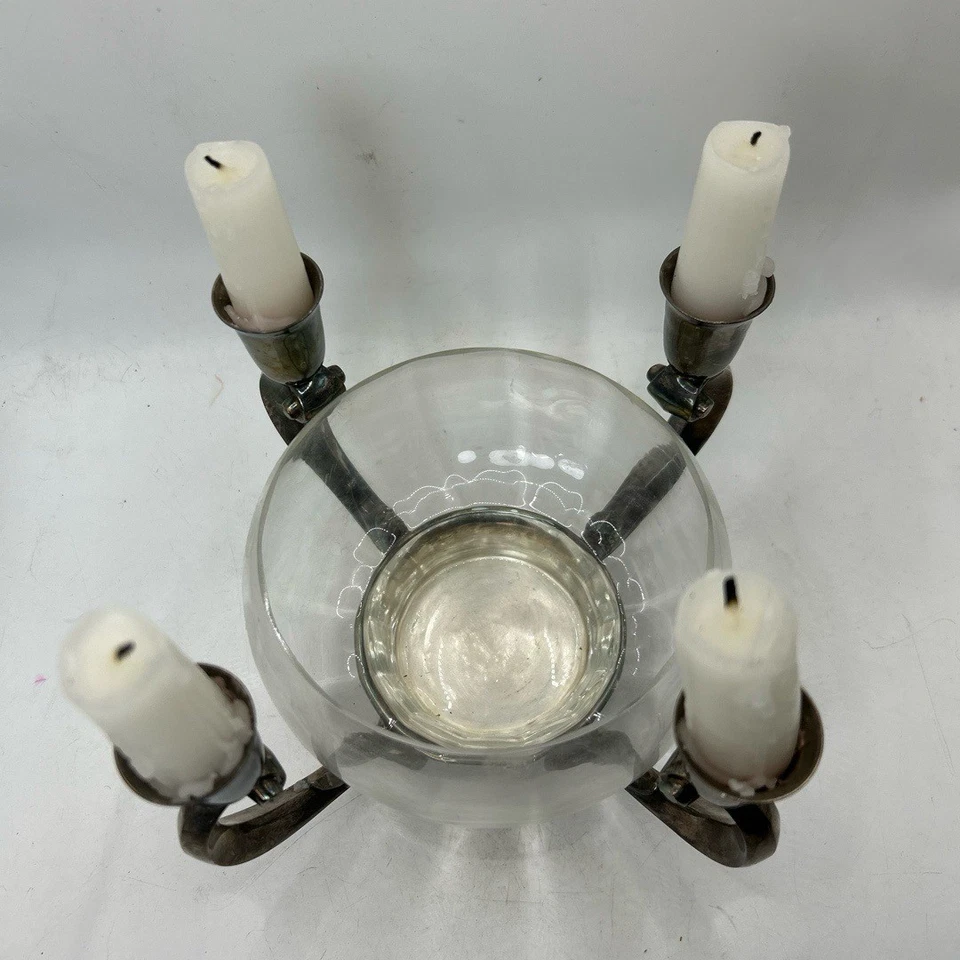 Candelabro Reed & Barton en muy buena condición estilo años 90 cuatro candelabros cuenco de vidrio elegante Foto 2 de 4