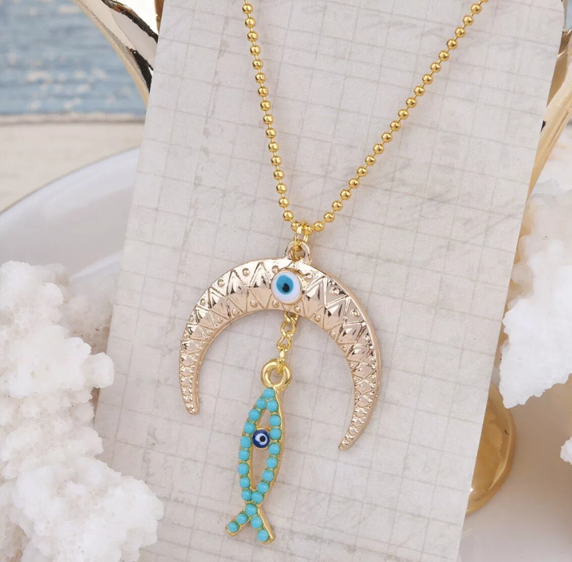 AU STOCK Beautiful Evil Eye Beaded Fish Pendant Gold Chain Necklace | eBay