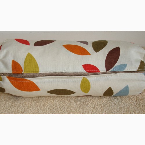 Bolster Cover 8x18 Round Cylinder Cushion Sham Red Orange Leaves Blue Green Grey - Picture 3 of 3