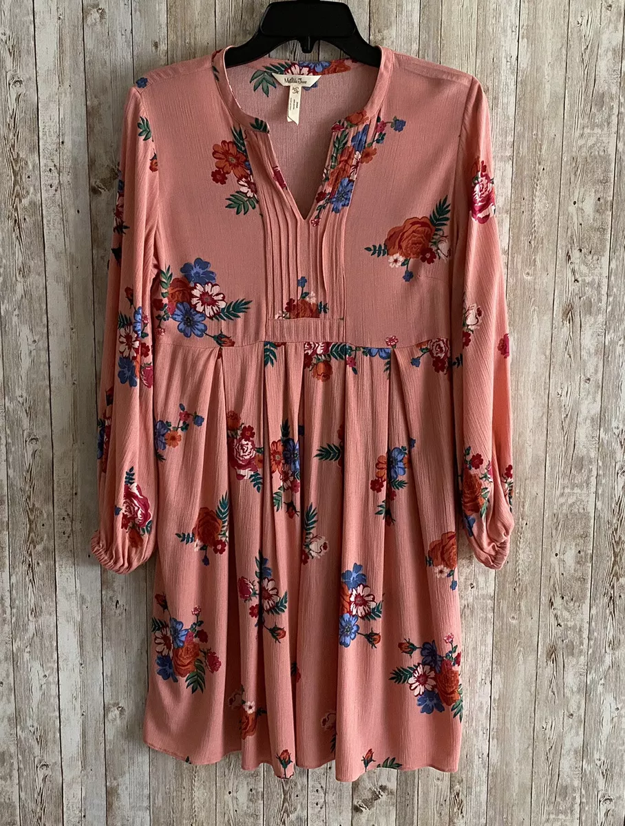Matilda Jane Women s XS Peach Floral Long Sleeve Spring Let s Go Out Dress
