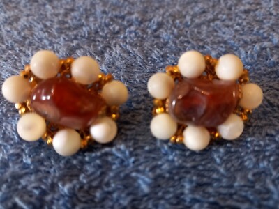 Miriam Haskell goldfarbene stilvolle Clip On Schraub Ohrringe Modeschmuck