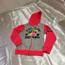 Girls Follow your dreams hot pink gray full zip hoodie kids XS 4/5 Diva