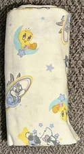 Baby Looney Tunes Flannel Cotton Receiving Blanket Bugs Tweety Sylvester White
