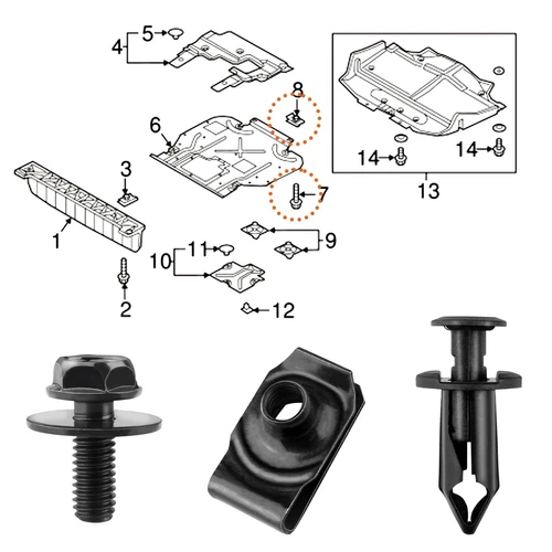 Body Bolts & U-nut Clips For Ford - M6 Engine Under Cover Splash Shield Guard - Bild 4 von 11