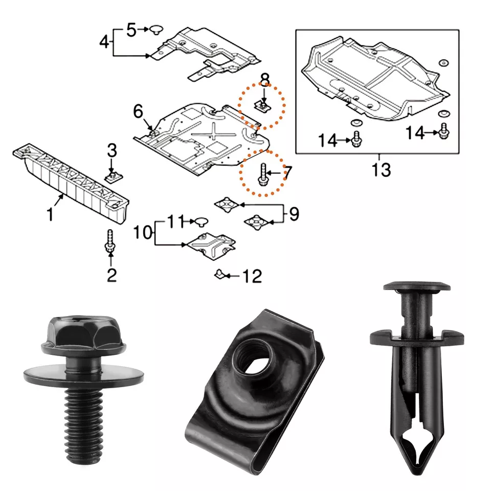 35PCS For Hyundai Engine Under Cover Splash Shield Guard M6 Bolts & U-nut Clips - Image 2 of 4