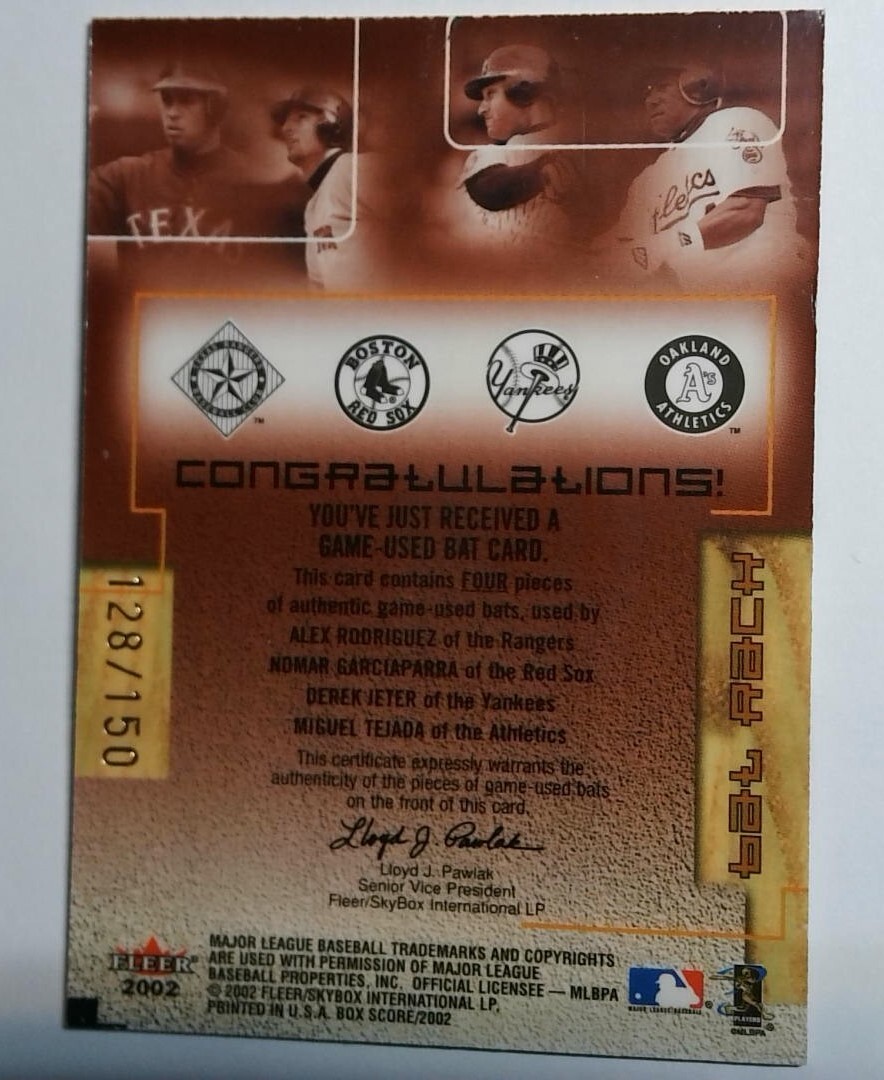 2002 Fleer Box Score Bat Rack Quad JETER RODRIGUEZ GARCIAPARRA TEJADA