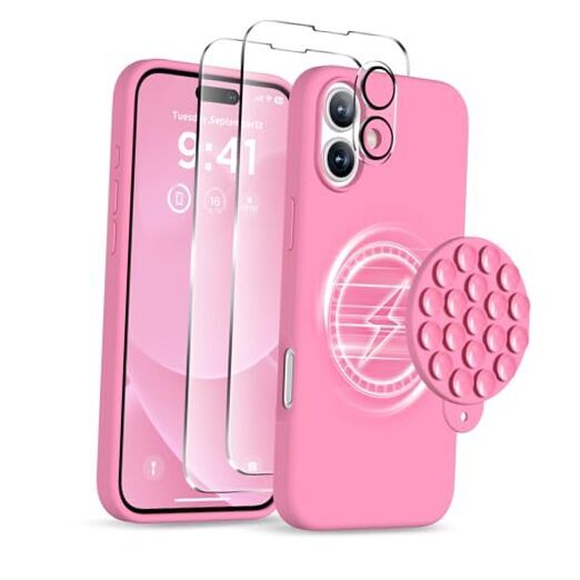 Magnetic for iPhone 16 Case, Compatible with Magsafe, Suction Cup Tender Pink