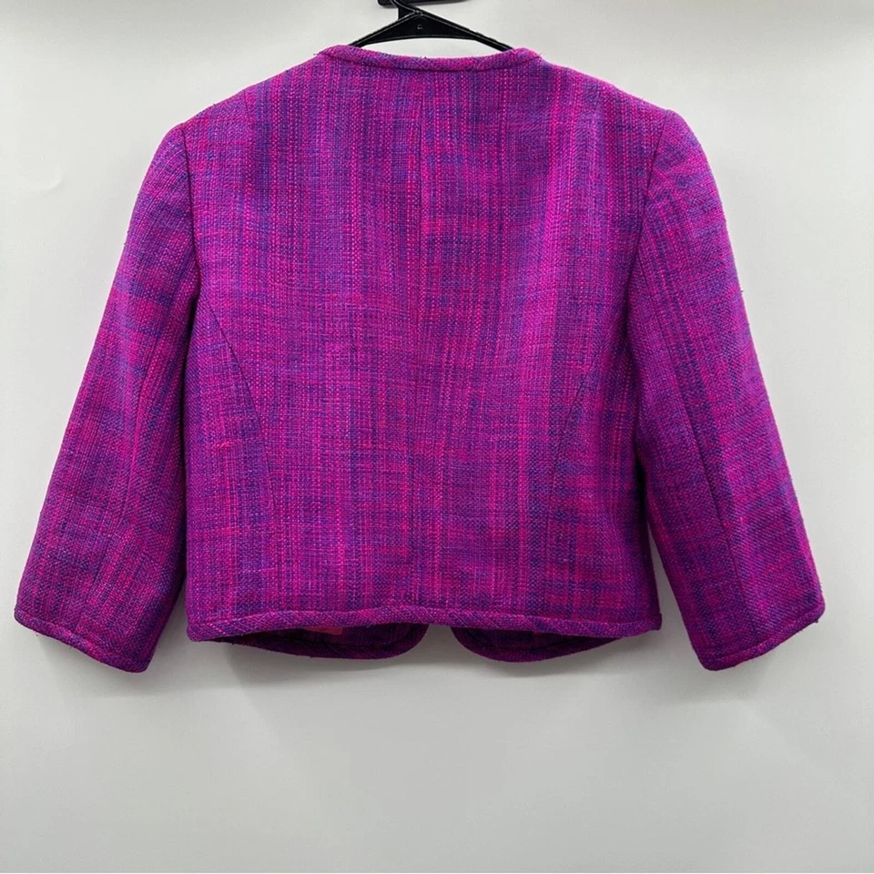 Блейзер Trina Turk шелковый фиолетовый и розовый твидовый с коротким рукавом размер 2 - Изображение 4 из 4