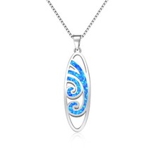 Hawaii Blue Fire Opal Wave Surfboard Necklace Silver Filled For Women Girl