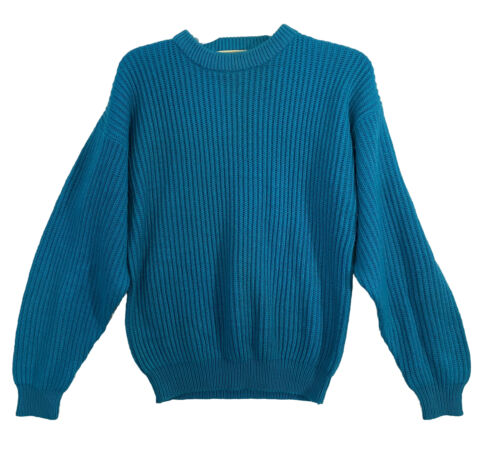VTG Saturdays Sweater Mens Sz S Blue Oversized Unisex Women's Blue Colorful 80s - Picture 1 of 10