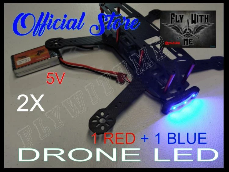 LED BAR DRONE BLUE & RED SET FRONT/BACK DIY 5V 3528 BRIGHT 3 LED 3D PRINTED *BK* - Image 2 of 4