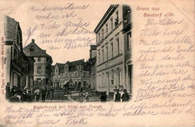 AK GRUß AUS BENDORF KREIS MAYEN KOBLENZ HOTEL ZUR TRAUBE IN DER BACHSTRASSE 1903