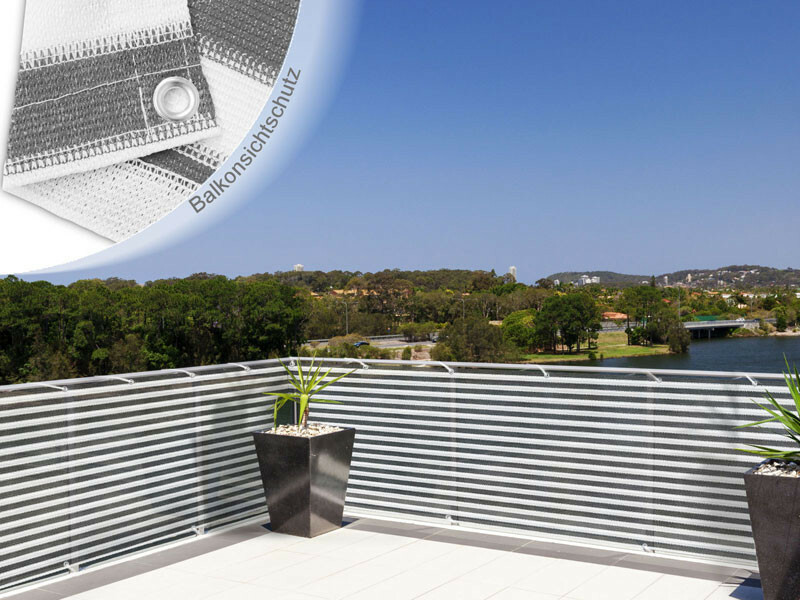 Balkon Sichtschutz Rolle, 90x2500 Cm - Grau/weiß Gestreift, Blickdicht & Wetterfest