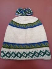 Alpaca Hat, Unisex Fairtrade And Handmade. White/blue/green With Little...