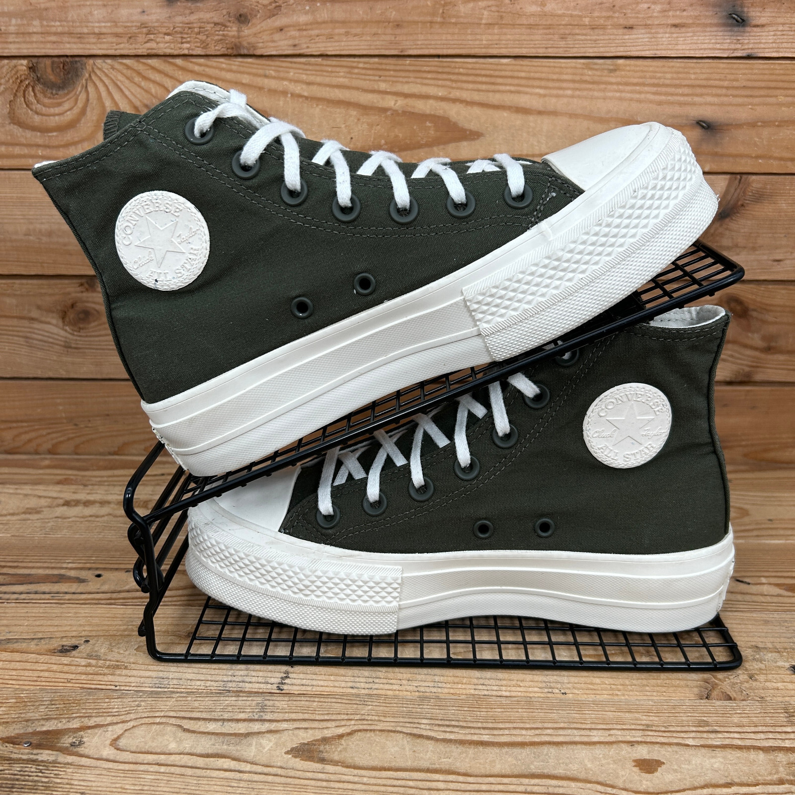 Converse Trainers Womens UK 4 All Star Buty Olive Green Canvas Platform Shoes Converse Trainers Womens UK 4 All Star Buty Olive Green Canvas Platform Shoes