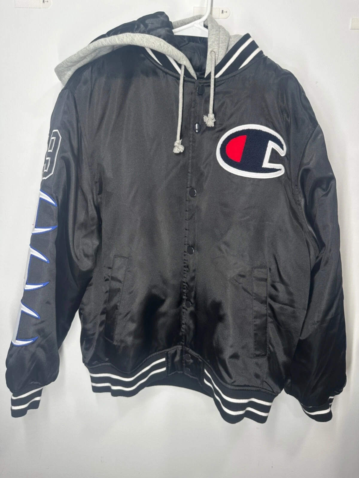 Veste universitaire satin à capuche Supreme x Champion FW18 2018 bleu marine   Medium