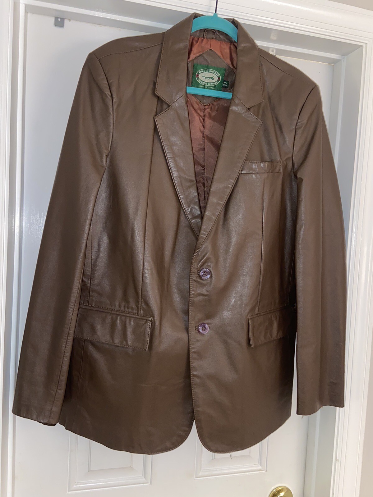 Vintage 70s HILL & ARCHER LEATHER SPORT COAT BLAZER, Sz 44 , Chocolate