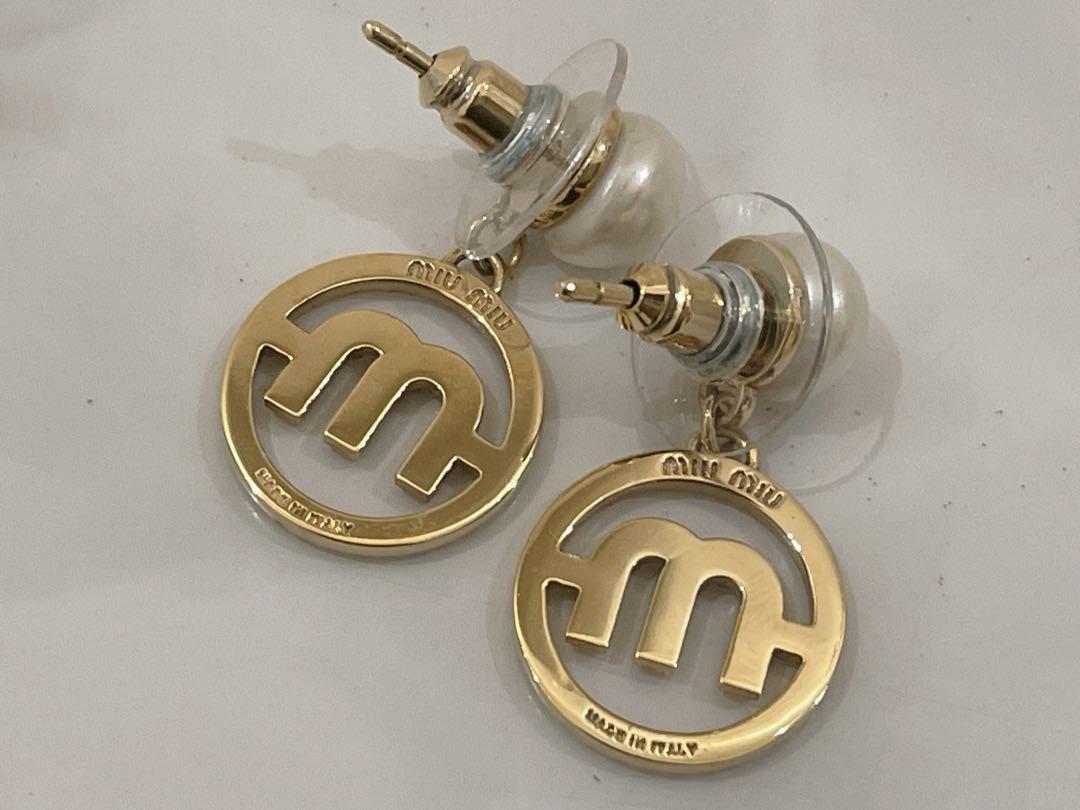 MIUMIU Logo Pearl Earrings 5J0647 Box with Guarantee | eBay