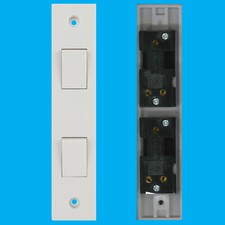2 Way 2 Gang Architrave Light Switch 10A White Plastic Vertical/Horizontal Wall
