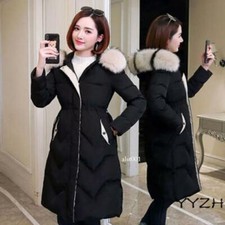 Women Luxury Faux Fur Collar Hooded Duck Down Jacket Winter Snow Parka Long Coat