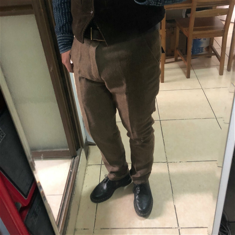 Herringbone Straight Wool Pants