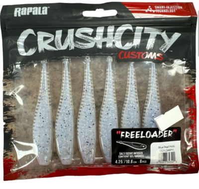 Pack De 6 Leurres Souples Rapala Crush City Freeloader – Bleu Perle Holo 4,25'' – Neuf