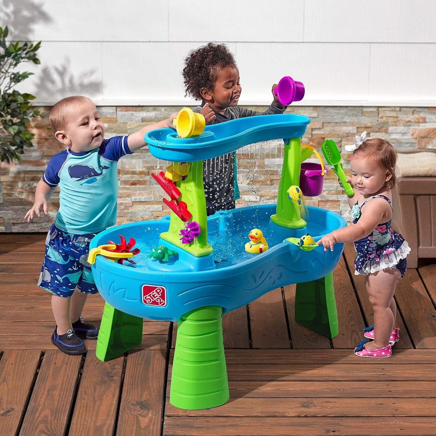 Step2 Rain Showers Splash Pond Blue Plastic Water Table for Toddlers with 13-Pcs