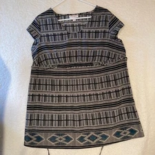 Liz Lange Maternity Womens M blue black white patterned Tie back Short Sleeves