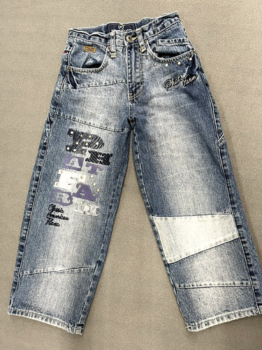 Phat Farm Jeans Kids Boys 7 Blue Denim Spellout Skater Hip Hop Streetwear Vtg