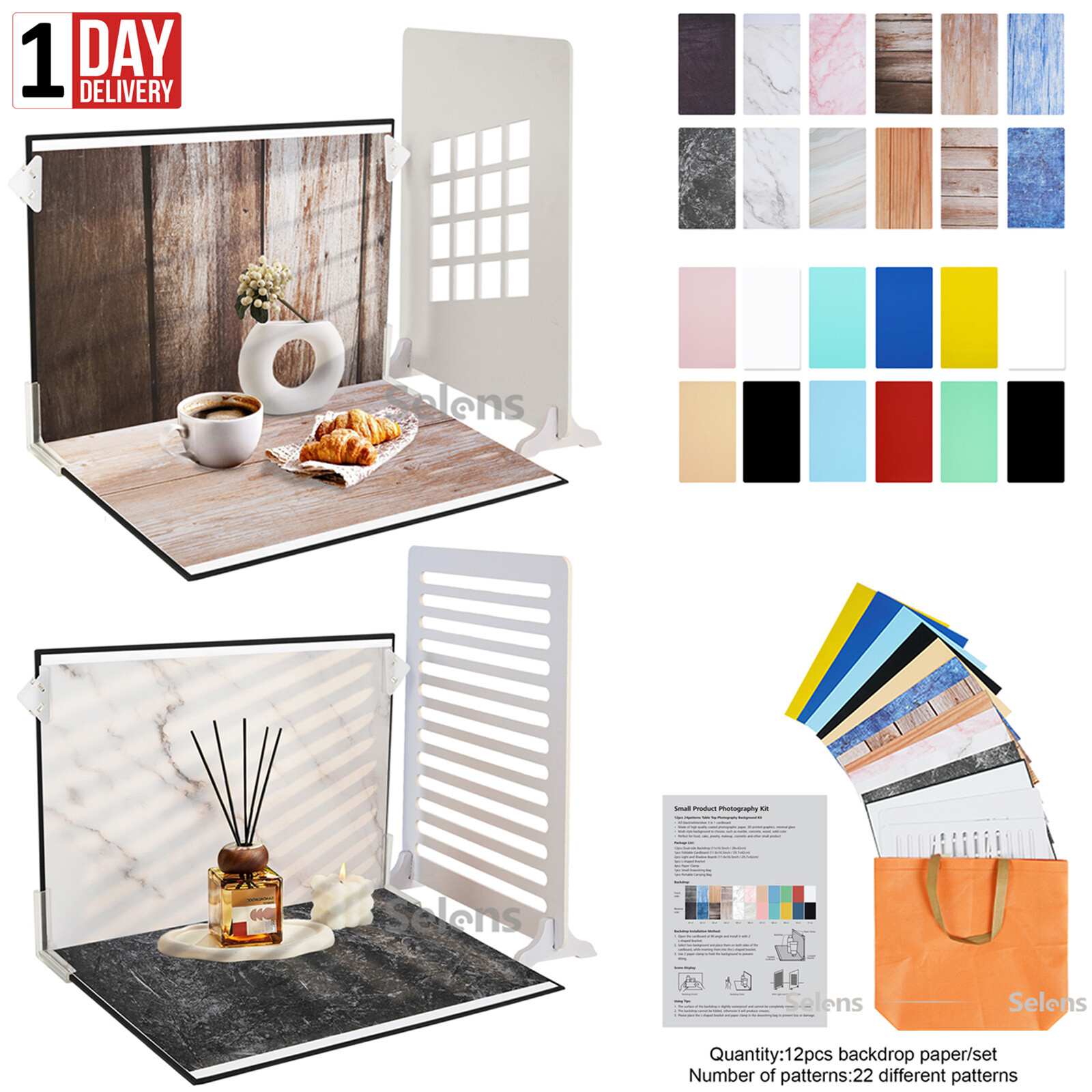 12PCS Photo Backdrop Board Flat Lay Props Table Photography Background +2 Window