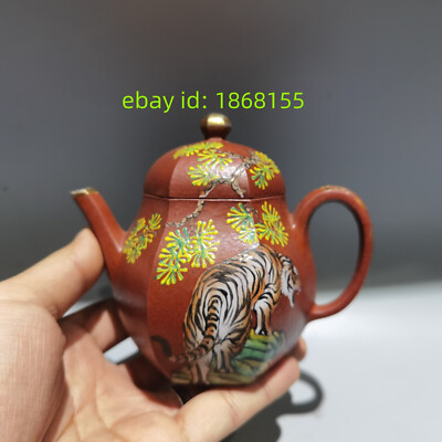 4.7  Yixing Zisha handmade Painting Tiger Pine Gilding Kung Fu tea health teapot