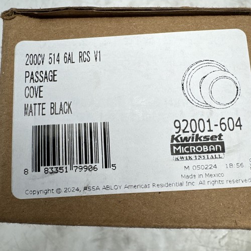Kwikset Cove Passage Door Knob Non-Locking Matte Black 92001-604 Volume Discount - Picture 11 of 12