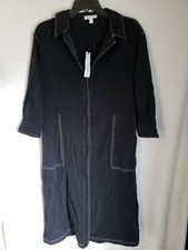 Prologue Women's Long Sleeve Collared Topstitching Midi Black Dress Size M DD