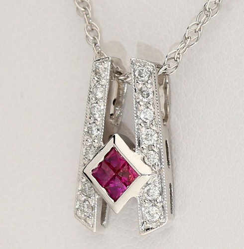 Natural Diamond Pink Sapphire Pendant Necklace .37CT 14K+18K Wht Gold 16" Chain - Imagen 2 de 8
