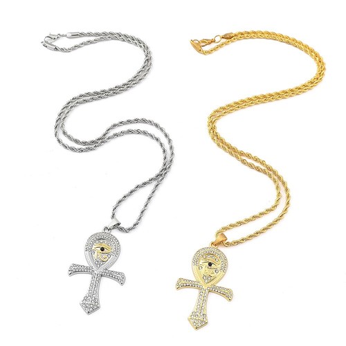 Collana Uomo Egiziana Zircone Ankh Croce Occhio di Horus Ciondolo Hip Hop Gioielli 24" - Foto 6 di 8