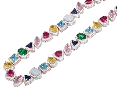 Prismatic Gems 19 1/5 CT n 21 7/10 CT Real Diamond 3D Necklace 9mm 10K Rose G... - 第 1/5 張圖片