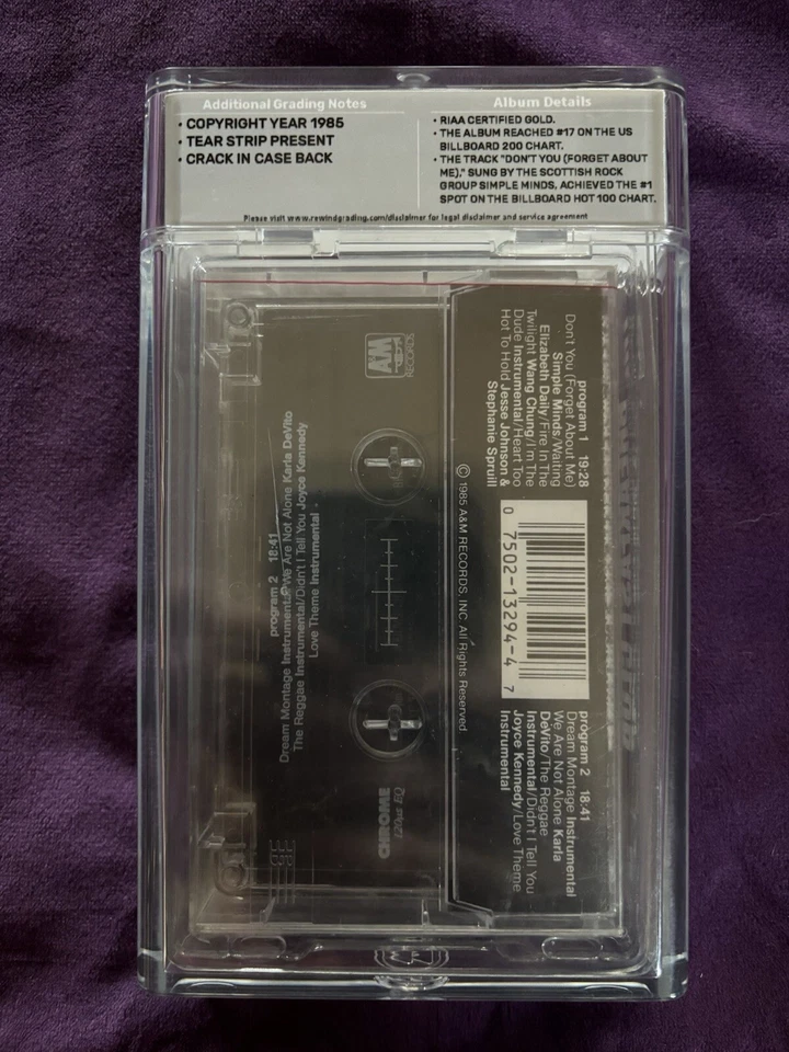 The Breakfast Club Motion Picture Soundtrack Cassette 1985 Rewind Graded RARE! - Image 2 of 3