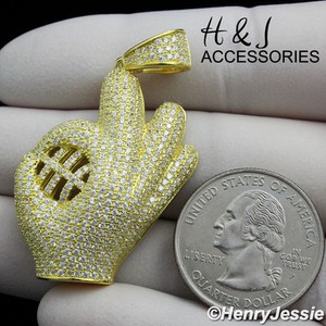 Authentic MEN 925 STERLING SILVER ICY BLING CZ BASEBALL GLOVE GOLD PLATED PENDANT*GP155