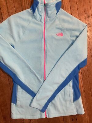 Woman s North Face Jacket Blue Pink Zip-Up- Size Small Fleece EUC