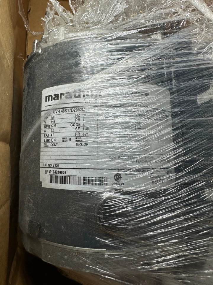 Marathon 048S17D2052 Continuous Duty AC Motor B300 1/6HP 1725RPM 1PH 48Y 60Hz - Image 3 of 3