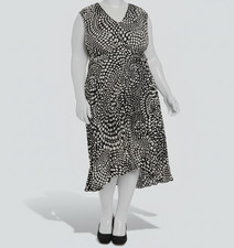 London Times Womens Black Polka-Dot Criss-Cross Front Hi-Low Dress Plus Size 14W