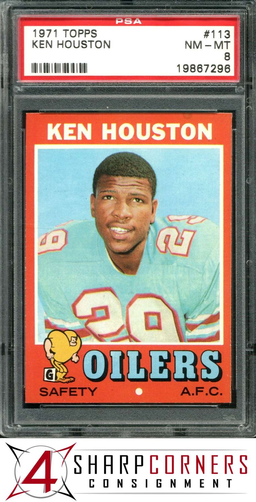 1971 TOPPS #113 KEN HOUSTON RC OILERS HOF PSA 8