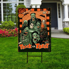 Trick or Treat Halloween Yard Sign Outdoor Scary Zombie Monster Decoration