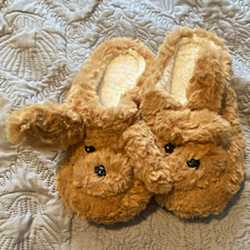 Brown Faux Fur Dog Face Slip-On Slippers Unisex size 42. Women  s size 9.5
